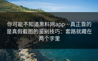 你可能不知道黑料网app…真正靠的是真假截图的鉴别技巧：套路就藏在两个字里