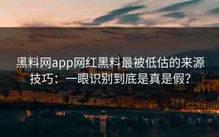 黑料网app网红黑料最被低估的来源技巧：一眼识别到底是真是假？