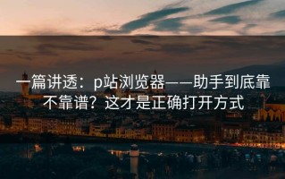 一篇讲透：p站浏览器——助手到底靠不靠谱？这才是正确打开方式