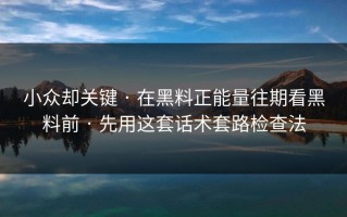 小众却关键 · 在黑料正能量往期看黑料前 · 先用这套话术套路检查法