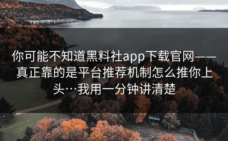 你可能不知道黑料社app下载官网——真正靠的是平台推荐机制怎么推你上头…我用一分钟讲清楚